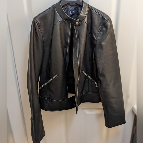 Vegan Leather Cropped Moto Jacket L Tall - Picture 2 of 6